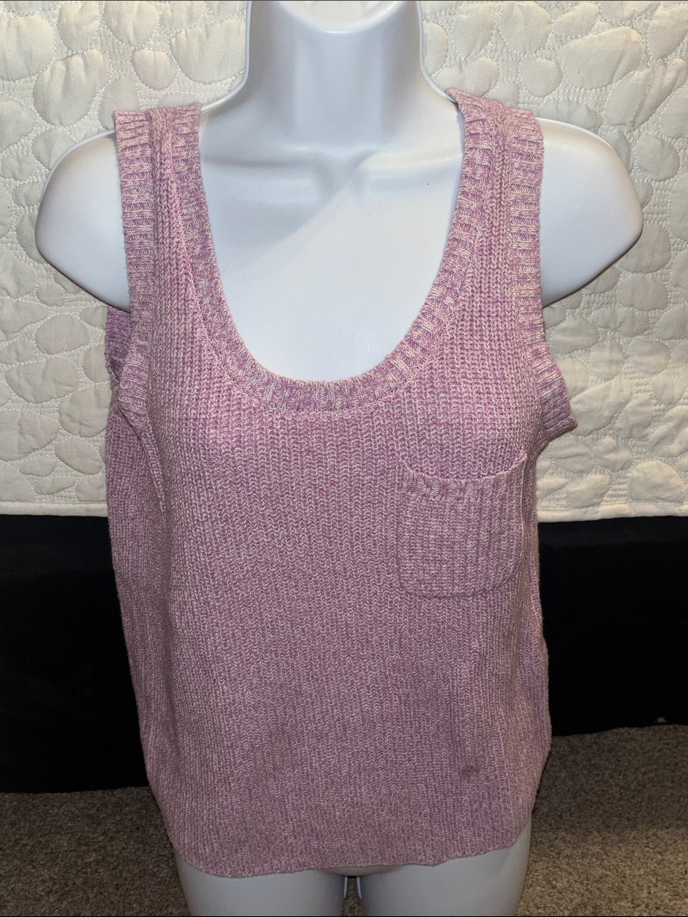 LOFT lilac Knit Scoop Neck Tank with Chest Pocket